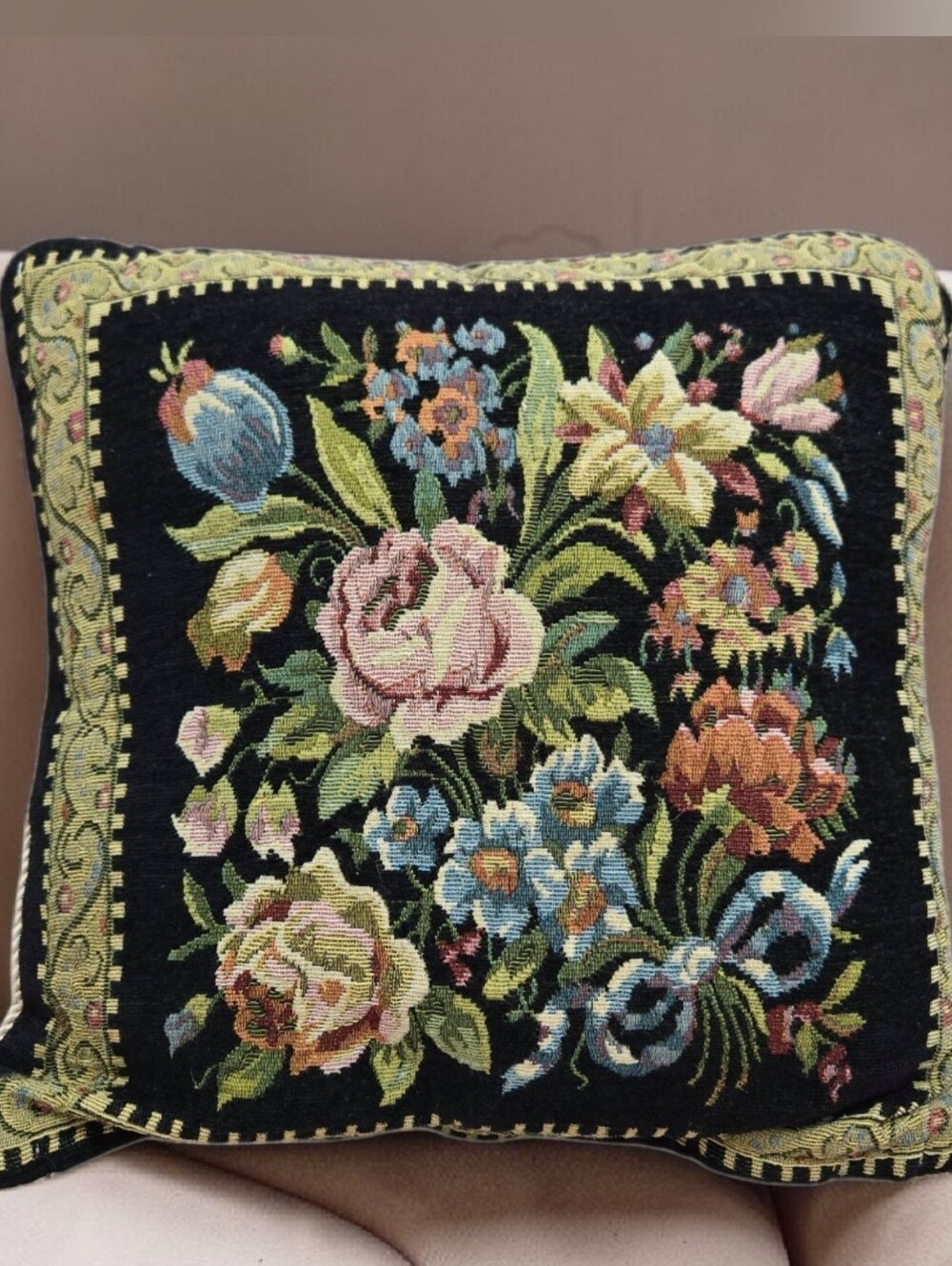 Floral Tapestry Throw Pillow Sham Moody Romantic Cottagecore Dark Shabby Chic